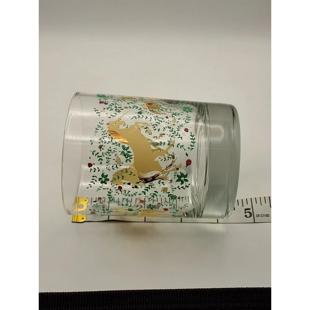 Vintage Unicorn Rocks Glasses Set of 3 Gold Floral Lowball Whiskey Tumblers